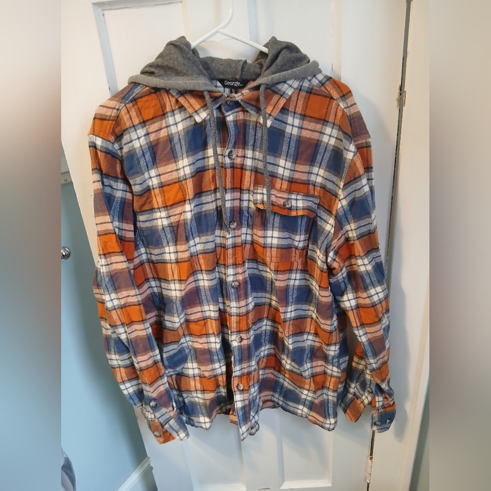 2/$14 XL Mens Plaid Long Sleeve Shirt Fleece Hooded